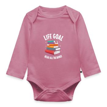 Life Goal Read All Books Bookworm Bookworm - Organic Longsleeve Baby Bodysuit - mauve - Front