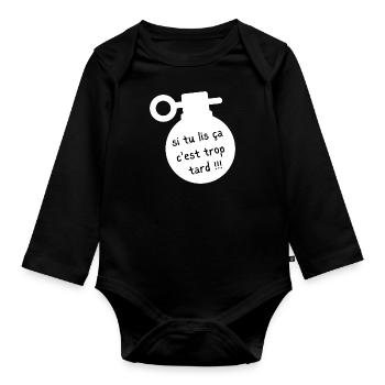 si tu lis ça c'est trop tard - Body Bébé bio manches longues - noir - Devant