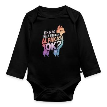 Alpaka Llama - Baby Bio-Langarm-Body - Schwarz - Vorne