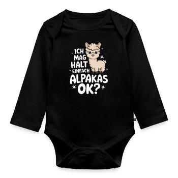 Alpaka Llama - Baby Bio-Langarm-Body - Schwarz - Vorne