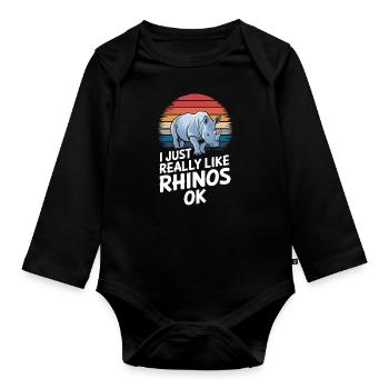 Nashorn Rhinozeros - Baby Bio-Langarm-Body - Schwarz - Vorne