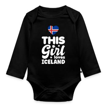 Drapeau de l’Islande Drapeau islandais vintage Look utilisé - Body Bébé bio manches longues - noir - Devant