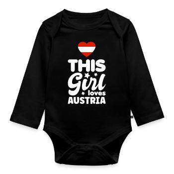 Austria Flag Austria Austrian Flag AT - Organic Longsleeve Baby Bodysuit - black - Front