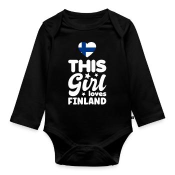 Drapeau de la Finlande Suomi Drapeau finlandais coeur disant - Body Bébé bio manches longues - noir - Devant