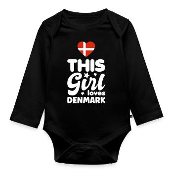 Denmark flag Scandinavia Danish flag heart - Organic Longsleeve Baby Bodysuit - black - Front