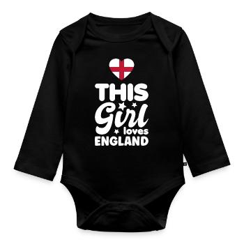 England Flag Vintage English Flag UK GB - Organic Longsleeve Baby Bodysuit - black - Front