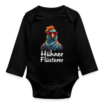 Hühner Flüsterer Huhn Landwirt Bauer Hahn Gockel - Baby Bio-Langarm-Body - Schwarz - Vorne