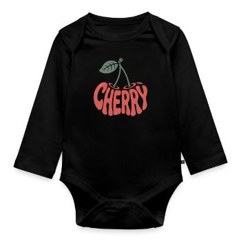 Cerise - Logo de fruit cool - Body Bébé bio manches longues - noir - Devant