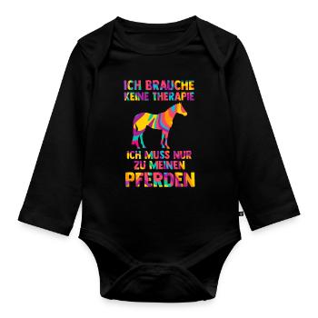 Reiten Pferd Reiter Geschenk - Baby Bio-Langarm-Body - Schwarz - Vorne