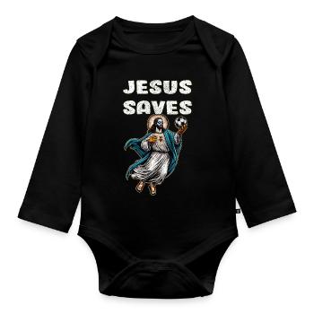 Jesus Fußball Geschenk Lustiger Fußball Gott Jesus Zitat - Baby Bio-Langarm-Body - Schwarz - Vorne