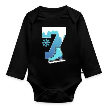 Schlittschuh Eislauf 6. Kindergeburtstag - Baby Bio-Langarm-Body - Schwarz - Vorne