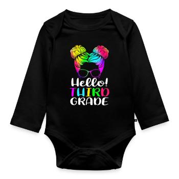 3rd Grade - Organic Longsleeve Baby Bodysuit - black - Front