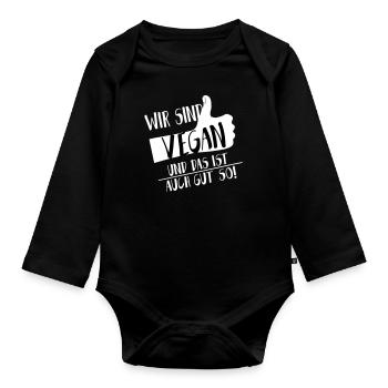 Vegan Gut so Daumen hoch SabineVegan HerzAufShirt - Baby Bio-Langarm-Body - Schwarz - Vorne