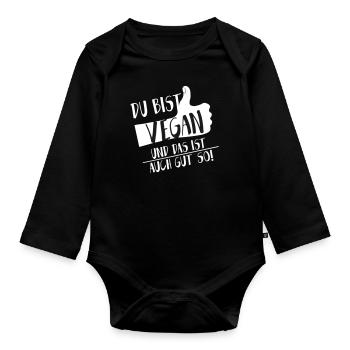 Vegan Gut so Daumen hoch SabineVegan HerzAufShiSVG - Baby Bio-Langarm-Body - Schwarz - Vorne