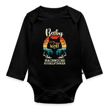 Baby Wolf - Rudel Geburt Kind Geschenk Familie - Baby Bio-Langarm-Body - Schwarz - Vorne