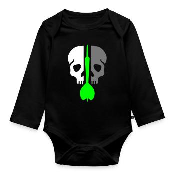 Geteilter Schädel und Dartpfeil - Baby Bio-Langarm-Body - Schwarz - Vorne