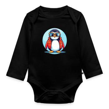 Penguin with glasses - Organic Longsleeve Baby Bodysuit - black - Front