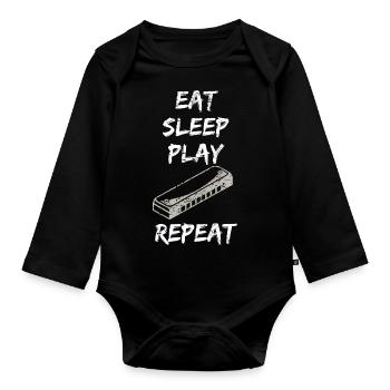Shirt harmonica cadeau manger jeu de sommeil - Body Bébé bio manches longues - noir - Devant