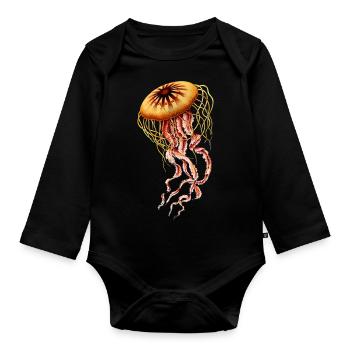 jellyfish fish jellyfish fish animal animal ocean sea - Organic Longsleeve Baby Bodysuit - black - Front