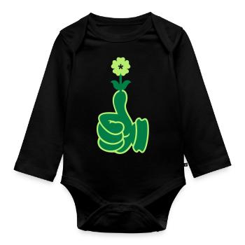 green thumb / Grüner Daumen (2c) - Baby Bio-Langarm-Body - Schwarz - Vorne