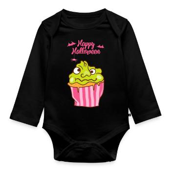 Halloween Cupcake Muffin Kuchen Backen Süßigkeiten - Baby Bio-Langarm-Body - Schwarz - Vorne