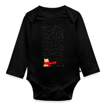 Schneekatze getigert (lang) - Baby Bio-Langarm-Body - Schwarz - Vorne