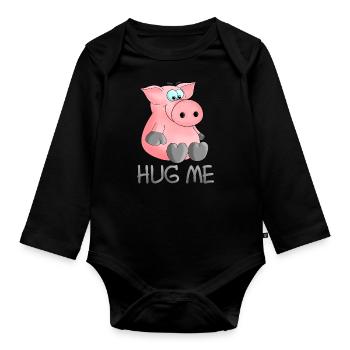 Umarmung - hug me pig - Baby Bio-Langarm-Body - Schwarz - Vorne