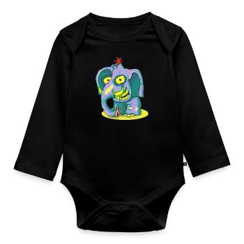 Colorful Elephant - Organic Longsleeve Baby Bodysuit - black - Front