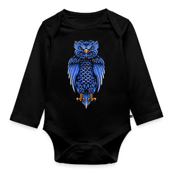 Owl - Organic Longsleeve Baby Bodysuit - black - Front