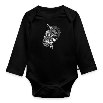 Artistic Balck And White Doodle Flowers - Organic Longsleeve Baby Bodysuit - black - Front