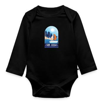 San Diego California Souvenir graphic, Sailboat - Organic Longsleeve Baby Bodysuit - black - Front