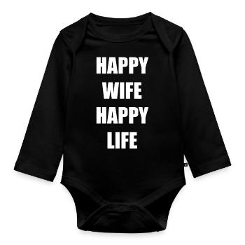HAPPY WIFE HAPPY LIFE - Body Bébé bio manches longues - noir - Devant