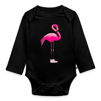 Flamingo avec Sneaker Bird Rose - Body Bébé bio manches longues - noir - Devant
