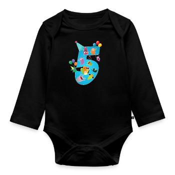 T-shirt 5ème anniversaire enfants Monster Boy 5 ans - Body Bébé bio manches longues - noir - Devant
