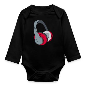 Écouteurs - Musique Party Cadeau DJ - Body Bébé bio manches longues - noir - Devant