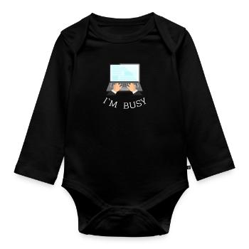 I`M BUSY Gift Idea - Baby Bio-Langarm-Body - Schwarz - Vorne