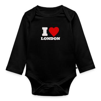 I Love London Cool Heart Gift Idea - Baby Bio-Langarm-Body - Schwarz - Vorne