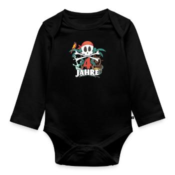 Kinder 4. Geburtstag Shirt Piraten Pirat 4 Jahre - Baby Bio-Langarm-Body - Schwarz - Vorne