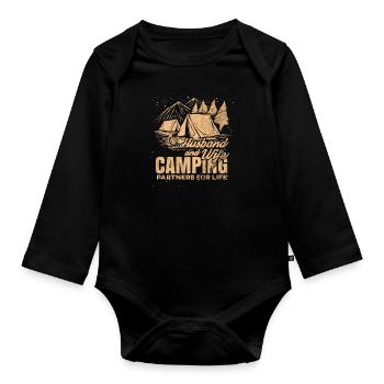 camping - Organic Longsleeve Baby Bodysuit - black - Front