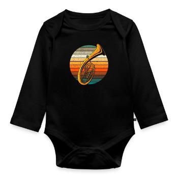 retro tenor horn folk music gift - Organic Longsleeve Baby Bodysuit - black - Front