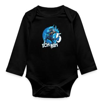 Blauer Ninja Fünften 5 Geburtstag Junge Geschenk - Baby Bio-Langarm-Body - Schwarz - Vorne