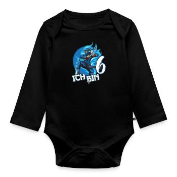 Blauer Ninja Sechsten 6 Geburtstag Junge Geschenk - Baby Bio-Langarm-Body - Schwarz - Vorne