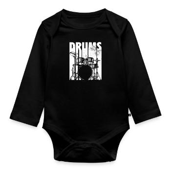 Tambours de batteur | Cadeau de batteur de batterie - Body Bébé bio manches longues - noir - Devant