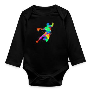 Aquarell Kunst Handball Sport Fan Liebhaber - Baby Bio-Langarm-Body - Schwarz - Vorne