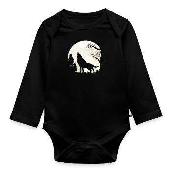 Loup au clair de lune - Body Bébé bio manches longues - noir - Devant