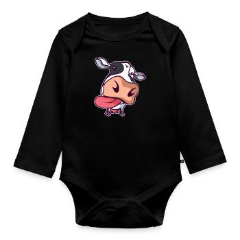 Cow farmer ranchers farm animal present topic - Organic Longsleeve Baby Bodysuit - black - Front