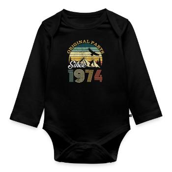Vintage 1974 74 Birthday Retro Vintage Gift - Organic Longsleeve Baby Bodysuit - black - Front