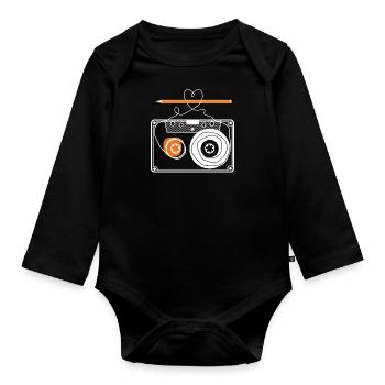 Cassette with pencil - Organic Longsleeve Baby Bodysuit - black - Front