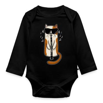 Clarinette Chat Musicien Kitty Instrument de musique - Body Bébé bio manches longues - noir - Devant