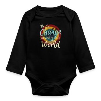 Be The Change You Wish To See In The World - Retro - Organic Longsleeve Baby Bodysuit - black - Front